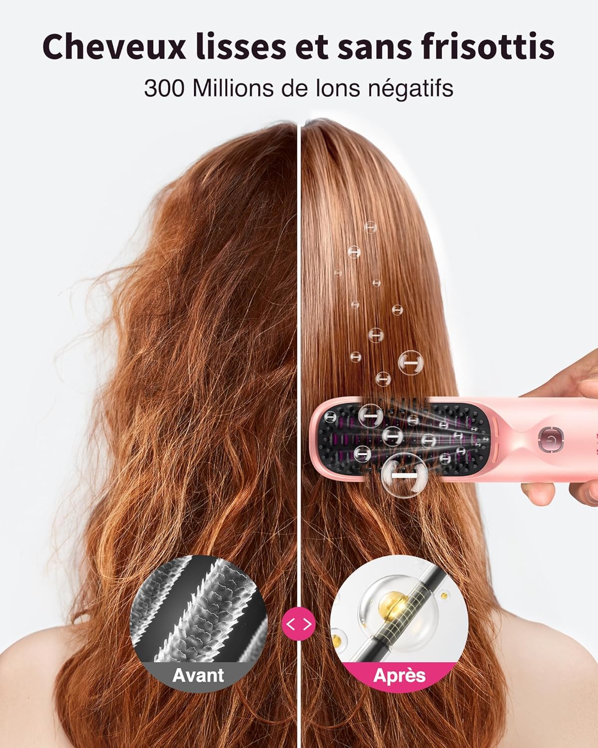 Brosse Lissante Sans Fil 3-en-1 – Lissage Ionique, Autonomie 120min, Powerbank Intégrée