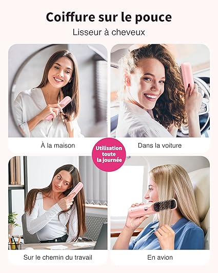 Brosse Lissante Sans Fil 3-en-1 – Lissage Ionique, Autonomie 120min, Powerbank Intégrée
